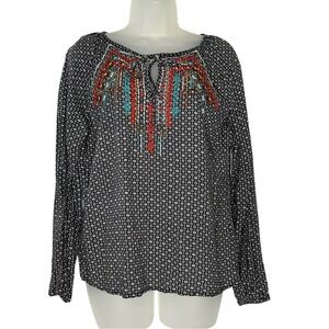 PANHANDLE Women's Size S Black Gray Embroidered Southwestern Western Blouse Top.